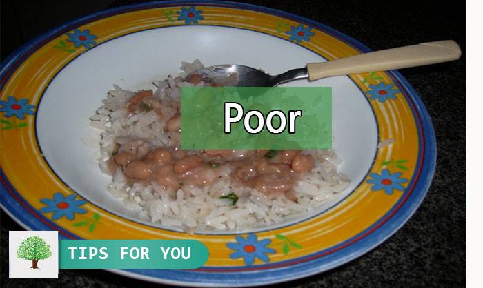 Poor /puə/: kém chất lượng, không nhiều dinh dưỡng (dùng để nói về đồ ăn), “Poor” còn mang nghĩa là nghèo nàn.